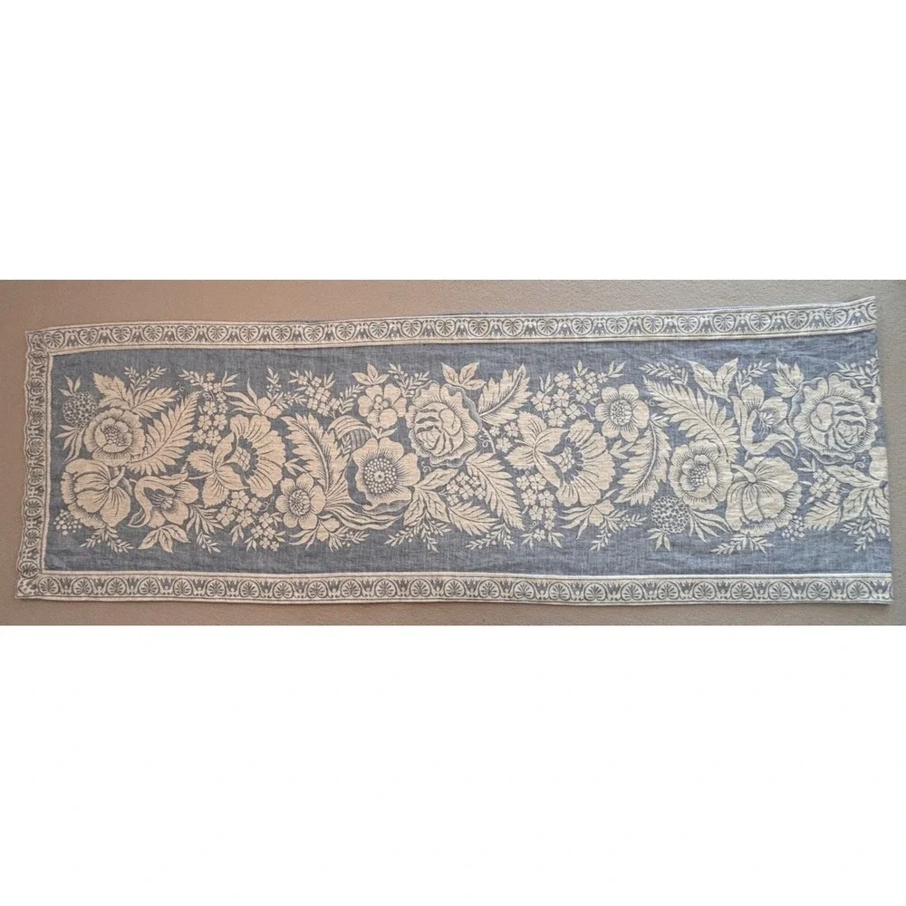 WILLIAMS-SONOMA Vintage Floral LIGHT BLUE Jacquard Table Runner 17.5